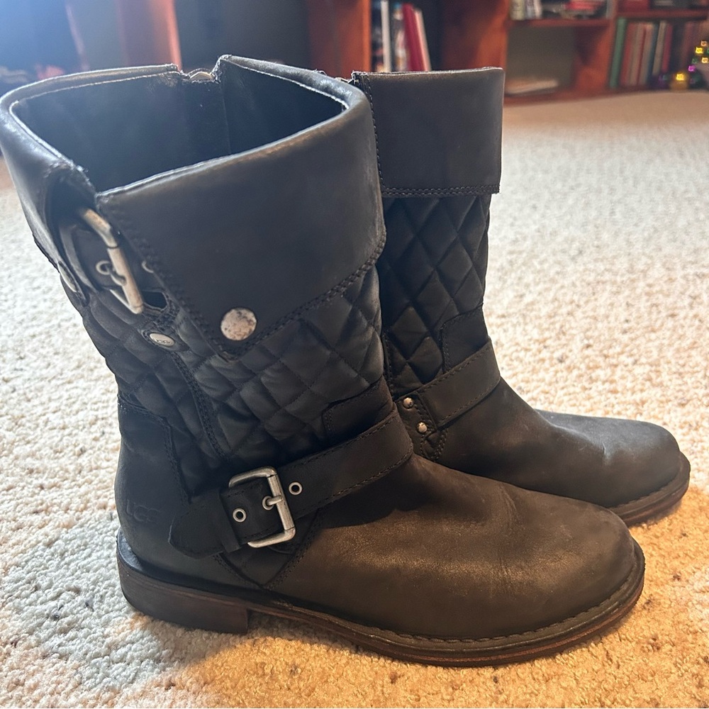 UGG Black Quilted Leather Boots CONOR combat size 8